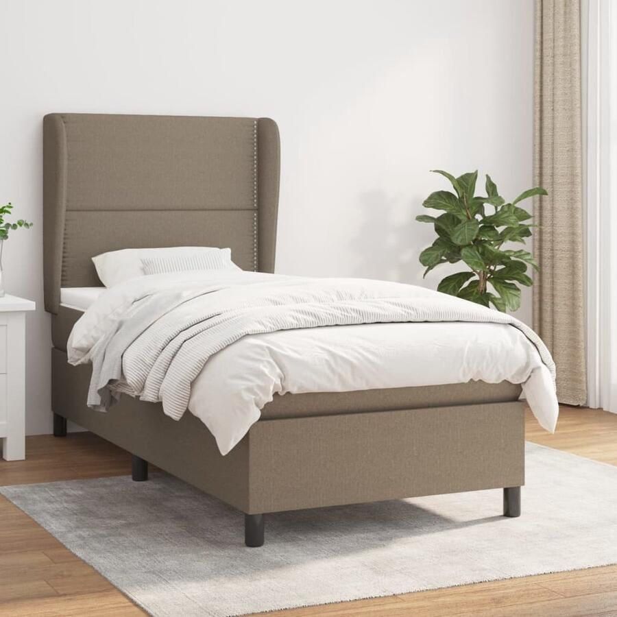 VidaXL Boxspring Taupe 100x200 cm Inclusief Matras Boxspringbed Pocketvering Matras Middelhard Taupe Kleur Slaapkamer Meubilair Tweepersoons Bed - Foto 2