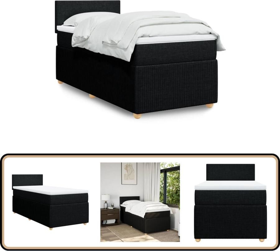 VidaXL Boxspring met Matras Stof Zwart 100x200 cm Boxspring Boxspringbed Tweepersoonsbed Stapelmatras Matras