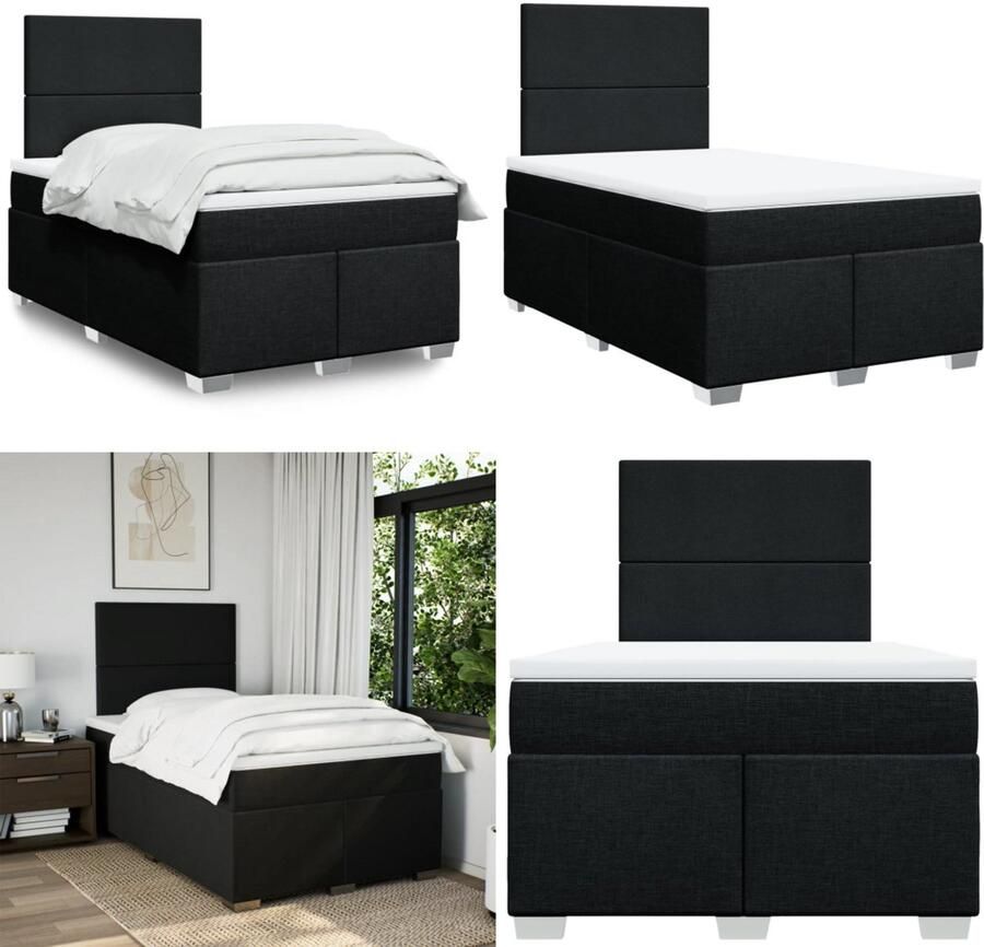 VidaXL Boxspring met matras stof zwart 120x190 cm Boxspringbed Boxspringbedden Boxspring Bed