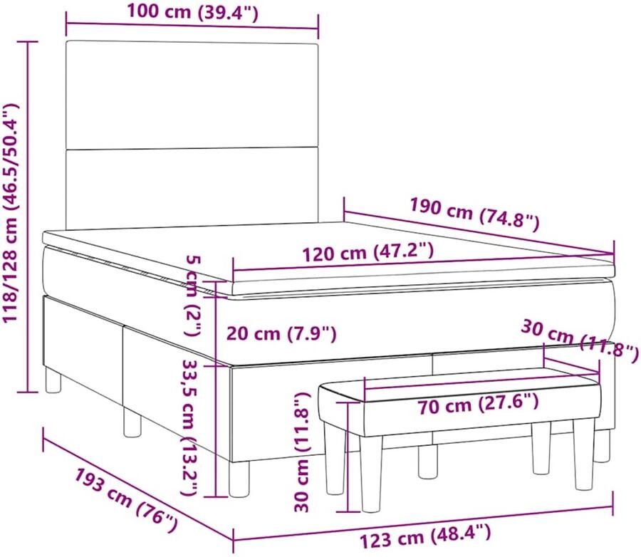 Vida XL Boxspring met matras stof zwart 120x190 cm SKU: V3270392 - Foto 2