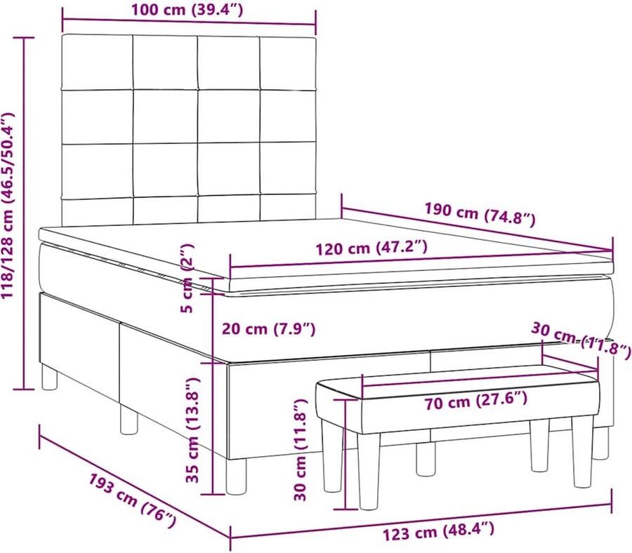 Vida XL Boxspring met matras stof zwart 120x190 cm SKU: V3270427 - Foto 2