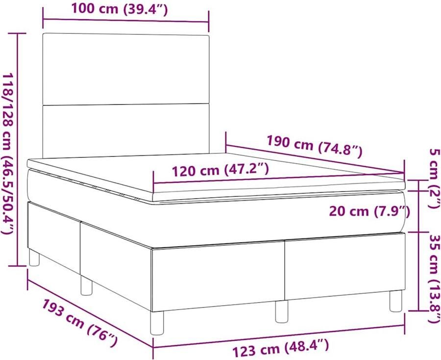 Vida XL Boxspring met matras stof zwart 120x190 cm SKU: V3269904 - Foto 2