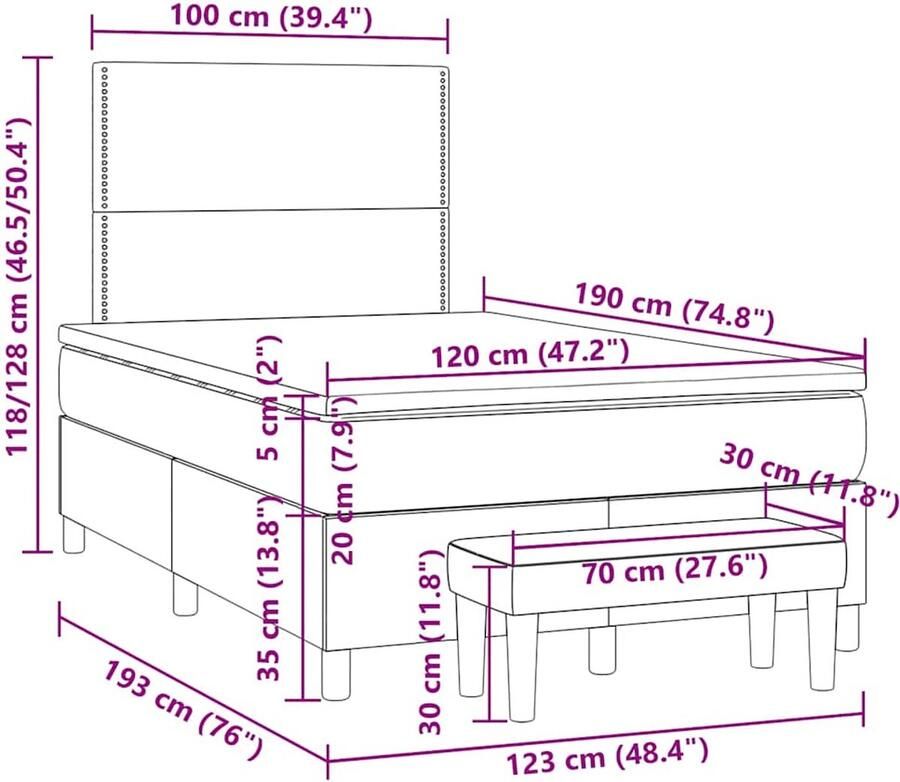 Vida XL Boxspring met matras stof zwart 120x190 cm SKU: V3270427 - Foto 2
