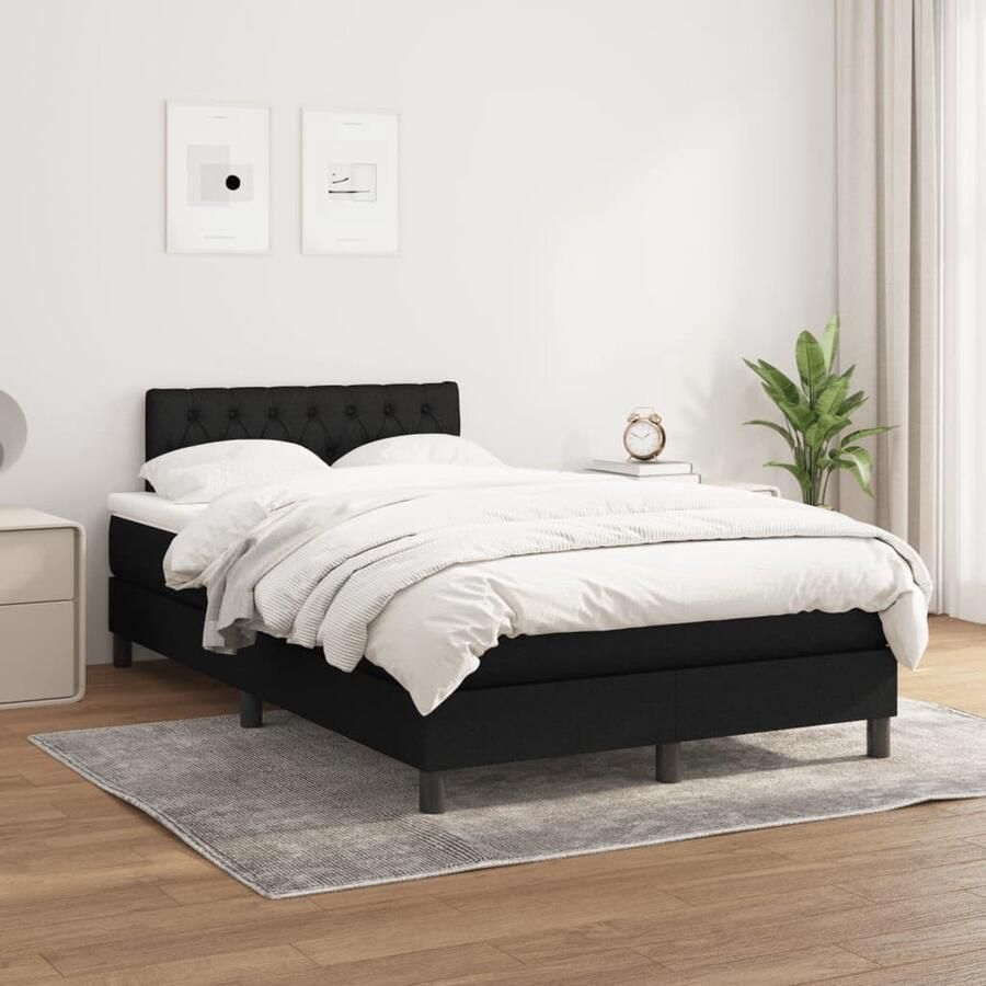VidaXL Boxspring met matras Stof Zwart 120x200 cm Boxspringbed Slaapcomfort Boxspring Tweepersoonsbed Zitzakken Slaapkamerinrichting Bedstee - Foto 2