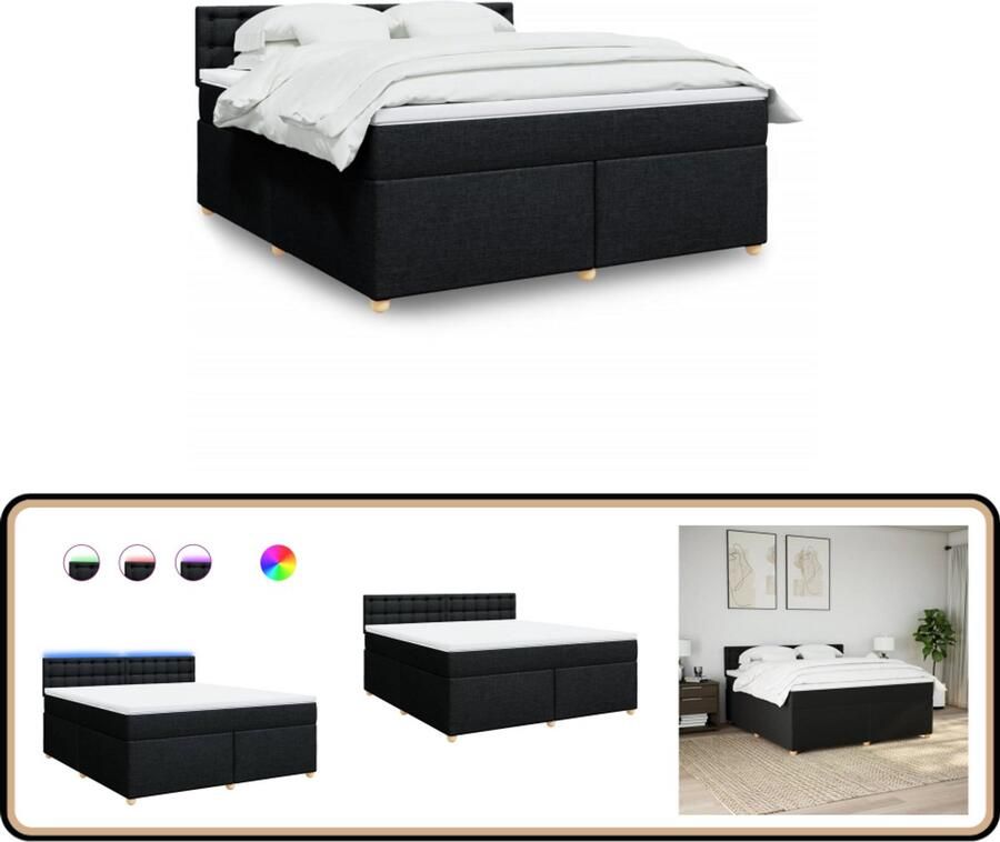 VidaXL Boxspring met matras stof zwart 180x200 cm Boxspring Boxspringbed Tweepersoonsbed Matras Slaapkamermeubel