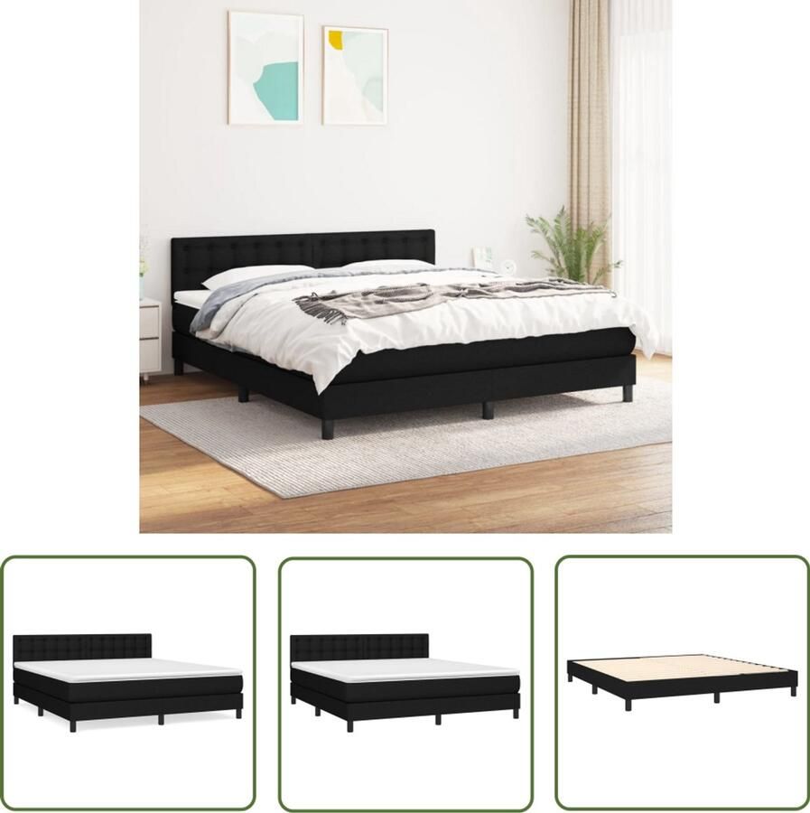 VidaXL Boxspring met matras Stof Zwart 180x200 cm Boxspringbed Boxspring Tweepersoonsbed Bed Frame Zithoek Bed Stapelbare Bedden Elektrisch Verstelbaar Bed King Size Bed Queen Size Bed Groot Bed Compact Bed