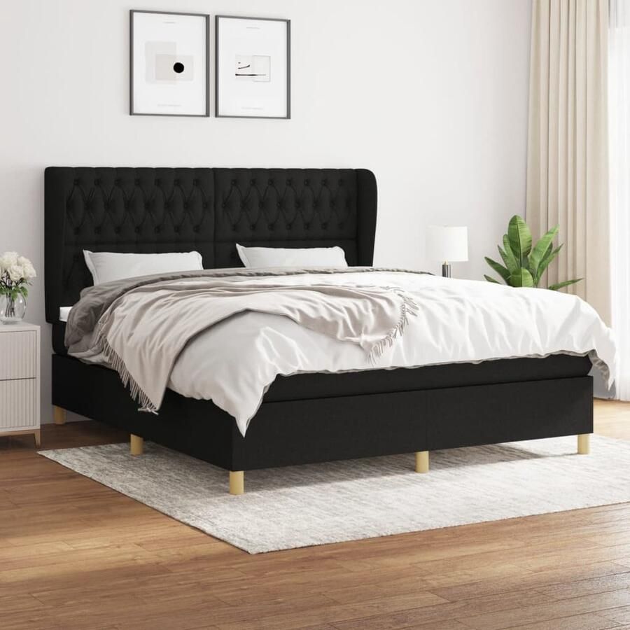 VidaXL Boxspring Met Matras Stof Zwart 180x200 cm Boxspringbed Slaapcomfort Boxspring Tweepersoonsbed King Size Bed Zithoek Bed Design Bed Modern Bed Zwarte Bed - Foto 2