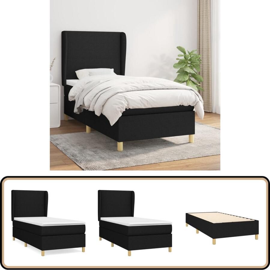 VidaXL Boxspring met Matras Stof Zwart 80x200 cm Boxspringbed Boxspring Tweepersoonsbed Slaapcomfort Zware Boxspring Houten Frame Lederlook Modern Bed Minimalistisch Bed Bedroom Furniture