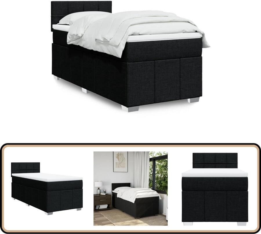 VidaXL Boxspring met matras Stof Zwart 90x190 cm Boxspring Boxspringbed Tweepersoonsbed Stapelmatras Matras