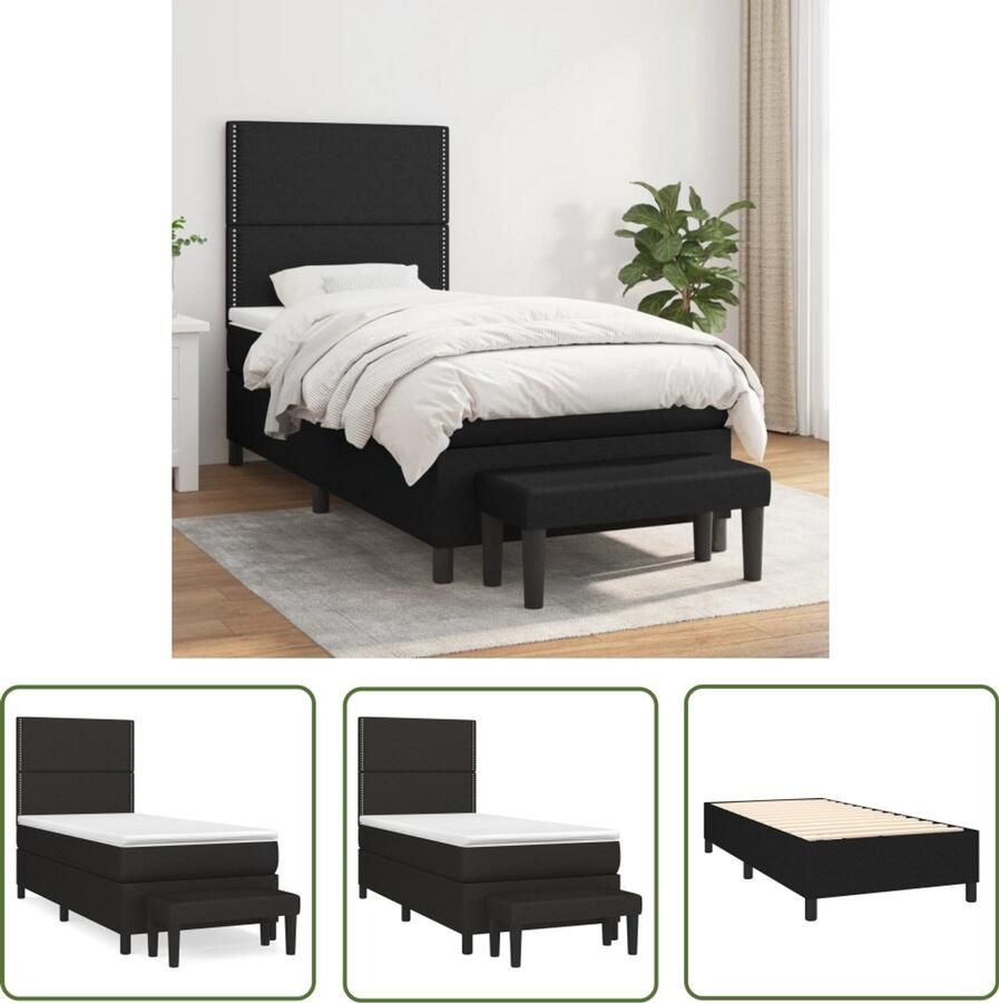 VidaXL Boxspring met matras Stof Zwart 90x200 cm Boxspringbed Boxsprings Bed Kopen Tweepersoonsbed Matras Topper Stapelbed Bedstee