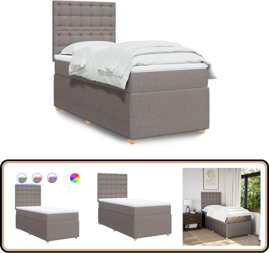 VidaXL Boxspring met Matras Taupe 100x200 cm Boxspring Boxspringbed Tweepersoonsbed Matras Stoffen Bed