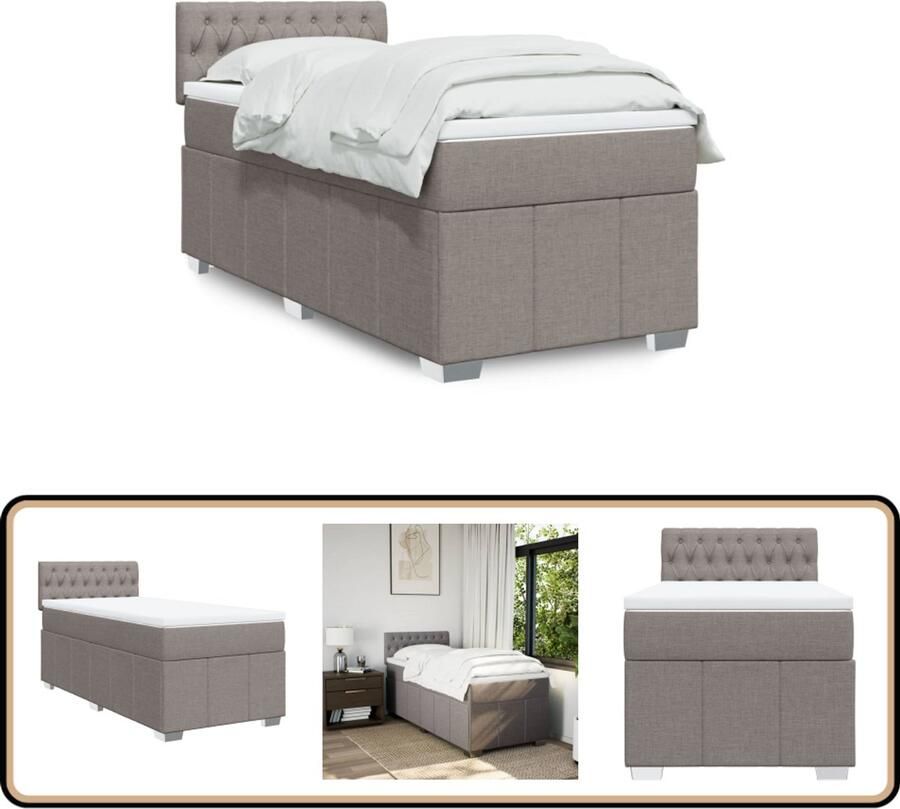 VidaXL Boxspring met matras Taupe 100x200 cm Boxspring Boxspringbed Tweepersoonsbed Matras Stoffen Bed