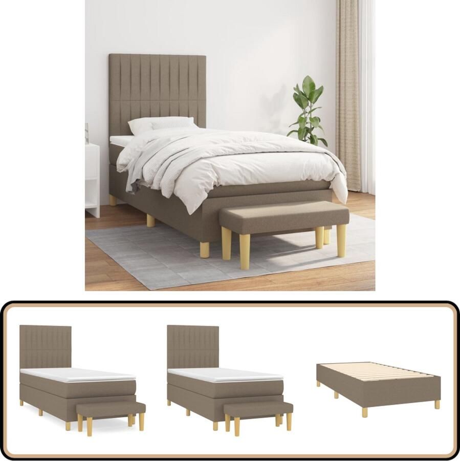 VidaXL Boxspring met matras Taupe 100x200 cm Boxspringbed Boxspring Bed Frame Slaapkamer Meubels Tweepersoonsbed