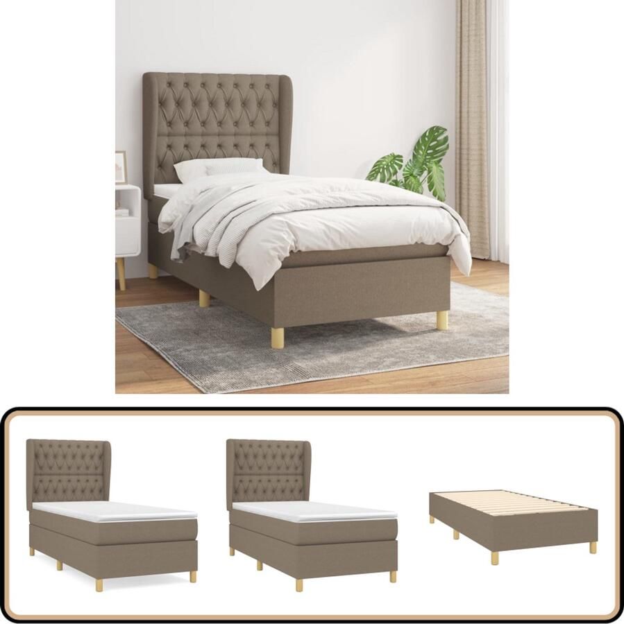 VidaXL Boxspring met matras Taupe 100x200 cm Boxspringbed Pocketvering Tweepersoonsbed Taupecouleur Slaapkamerinrichting