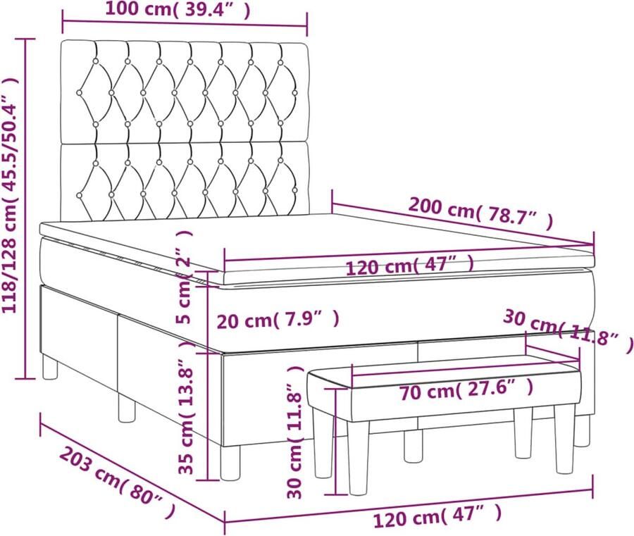 VidaXL Boxspring met matras Taupe 120x200 cm Boxspringbed Boxspring Tweepersoonsbed Bed Frame Slaapkamer Meubels
