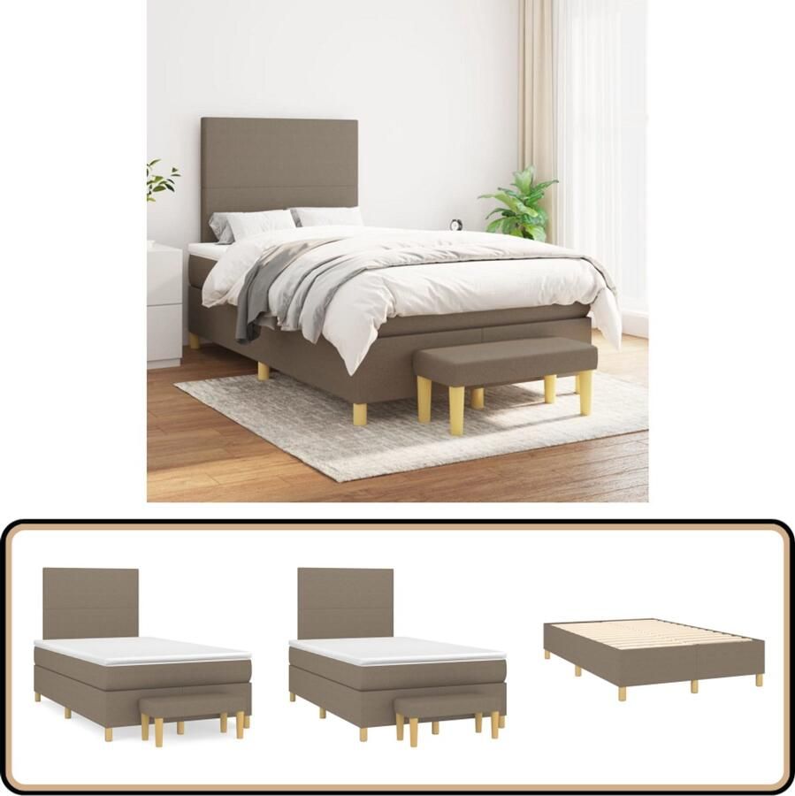 VidaXL Boxspring met matras Taupe 120x200 cm Boxspringbed Boxspring Tweepersoonsbed Slaapkamer Meubels Bed Met Hoofdbord Tapijt Beige Design Bed Houten Bed Frame