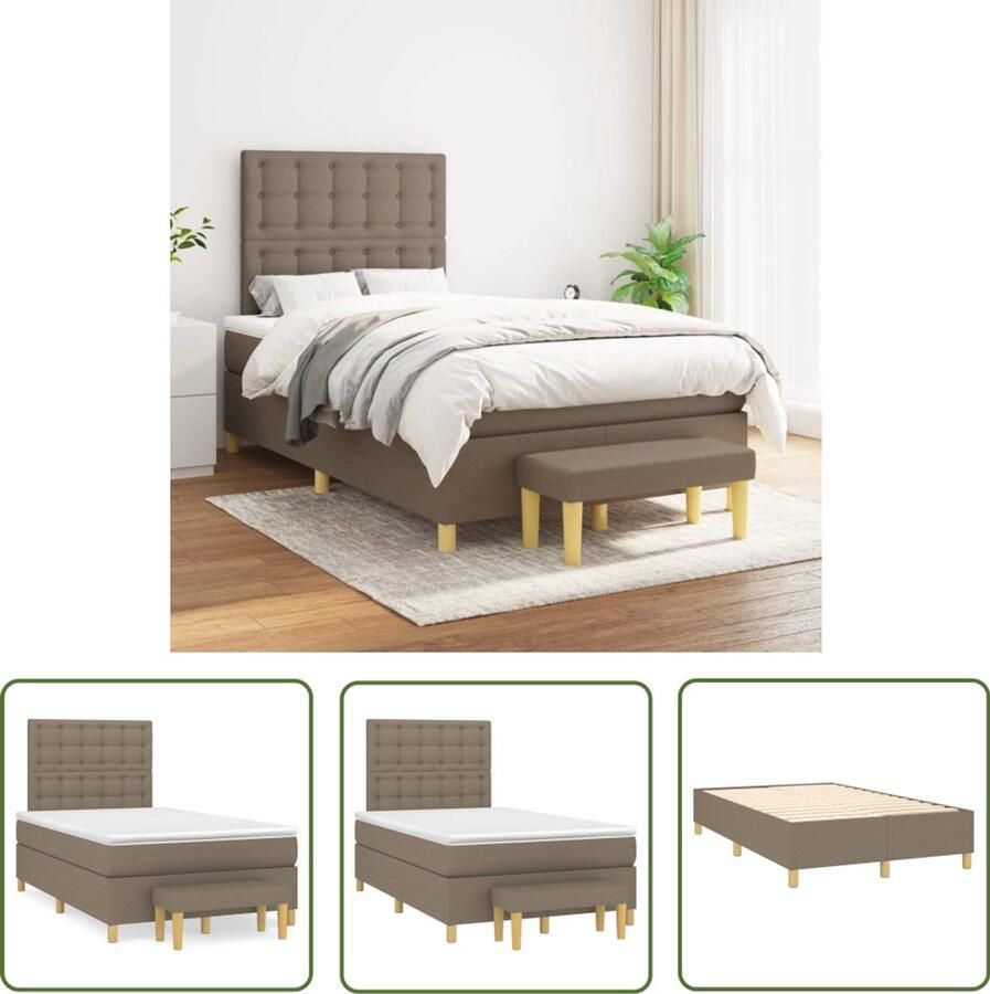 VidaXL Boxspring met matras Taupe 120x200 cm Boxspringbed Boxspring Tweepersoonsbed Slaapkamer Meubilair Taupecouleur Pocketing Matras Middelhard Matras Stapelbare Bedbank