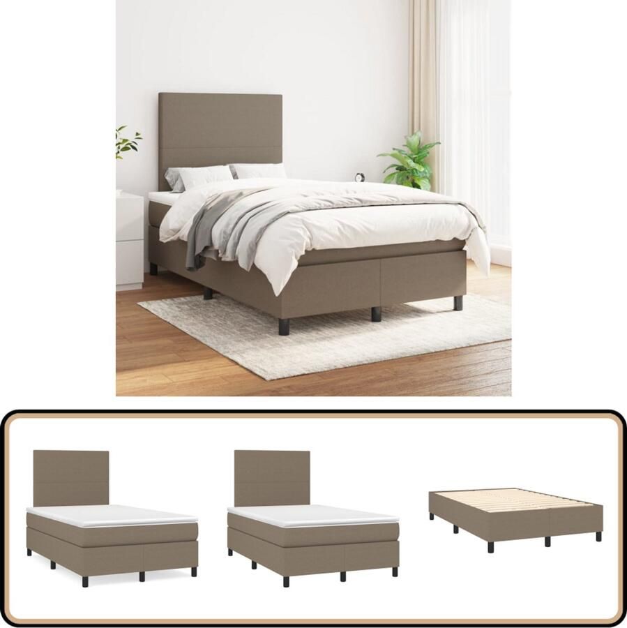 VidaXL Boxspring met matras Taupe 120x200 cm Boxspringbed Slaapcomfort Boxspring Tweepersoonsbed Taupecolor Pocketingmatras Middenhard