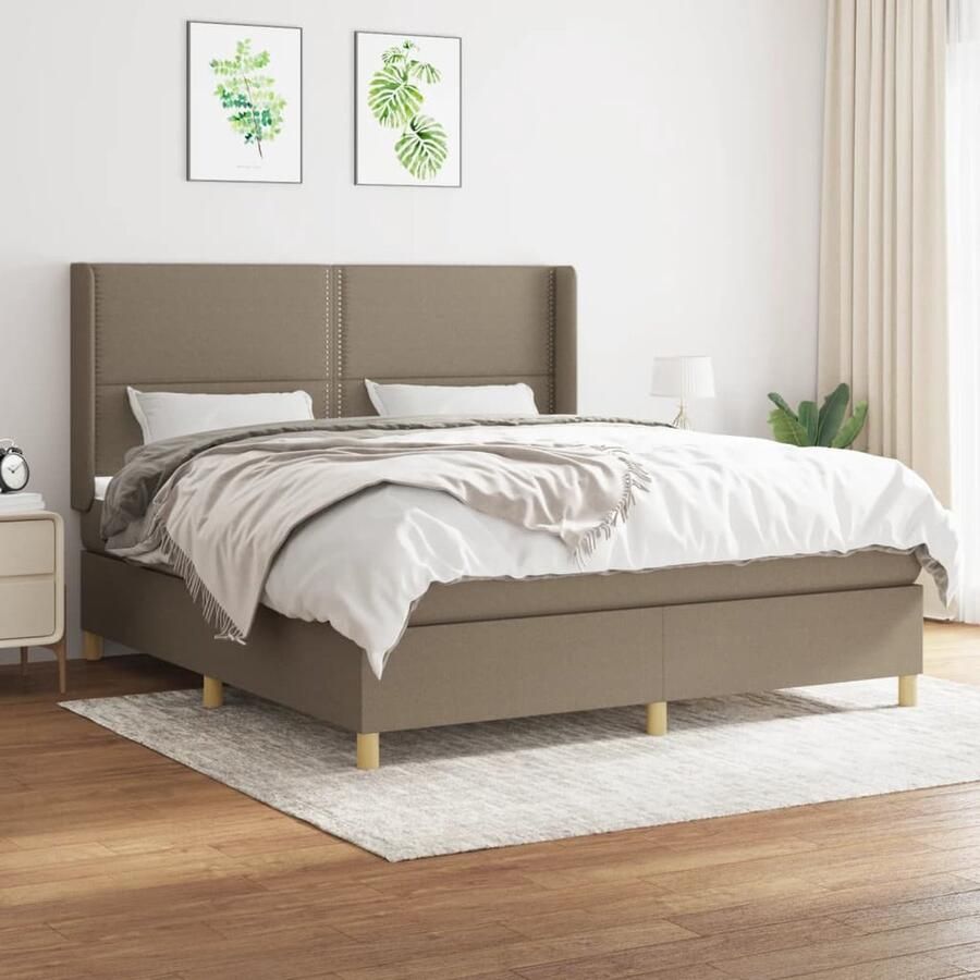 VidaXL Boxspring met matras Taupe 160x200 cm Boxspringbed Slaapcomfort Boxspring Tweepersoonsbed Taupecolor Pocketing Matras Middenhard - Foto 2