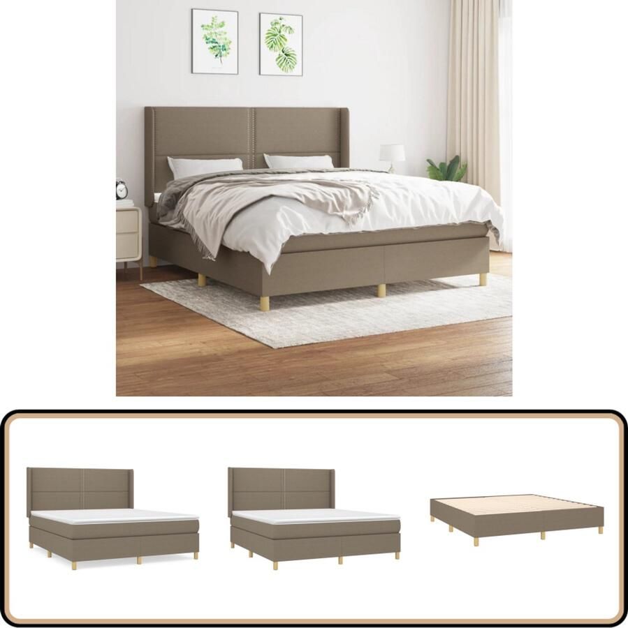 VidaXL Boxspring met matras Taupe 160x200 cm Boxspringbed Slaapcomfort Boxspring Tweepersoonsbed Taupecolor Pocketing Matras Middenhard