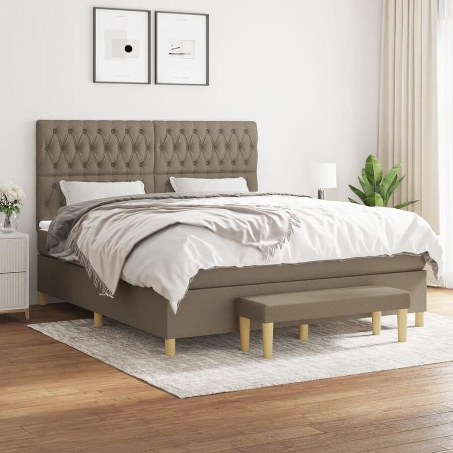VidaXL Boxspring met Matras Taupe 180x200 cm Boxspringbed Boxspring Tweepersoonsbed Bed Frame Taupeche Bed Design Bed Slaapcomfort Pocketed Spring Mattress Adjustable Headboard - Foto 2