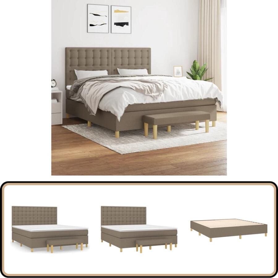 VidaXL Boxspring met matras taupe 180x200 cm Boxspringbed Boxspring Tweepersoonsbed Slaapcomfort Pocketed Veren Tapijtkleurig Adjustable Headboard Multifunctioneel