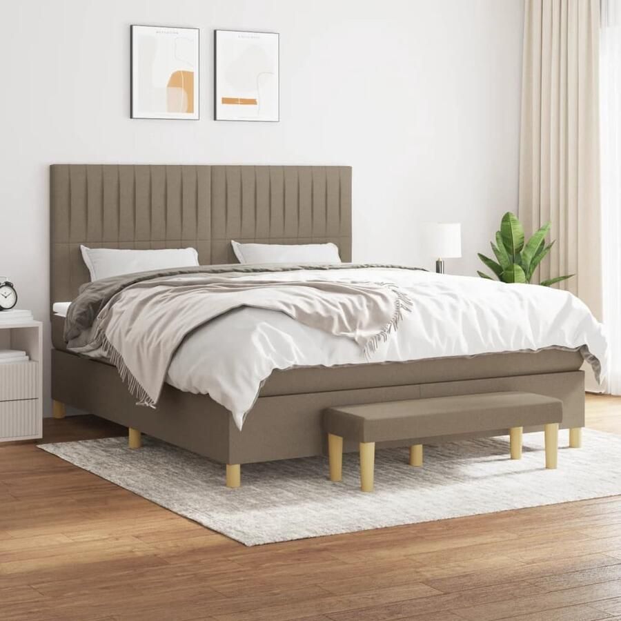 VidaXL Boxspring met Matras Taupe 180x200 cm Boxspringbed Pocketvering Verstelbare Hoofdbord Taupe Slaapcomfort Duurzame Materialen Bedroom Furniture - Foto 2