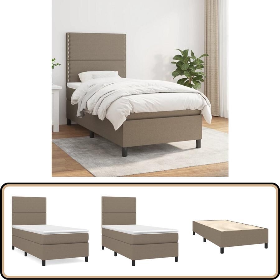 VidaXL Boxspring met matras Taupe 80x200 cm Boxspringbed Bed Met Hoofdbord Pocketvering Matras Topmatras Middelharde Ondersteuning Taupecouleur Slaapkamer Meubels
