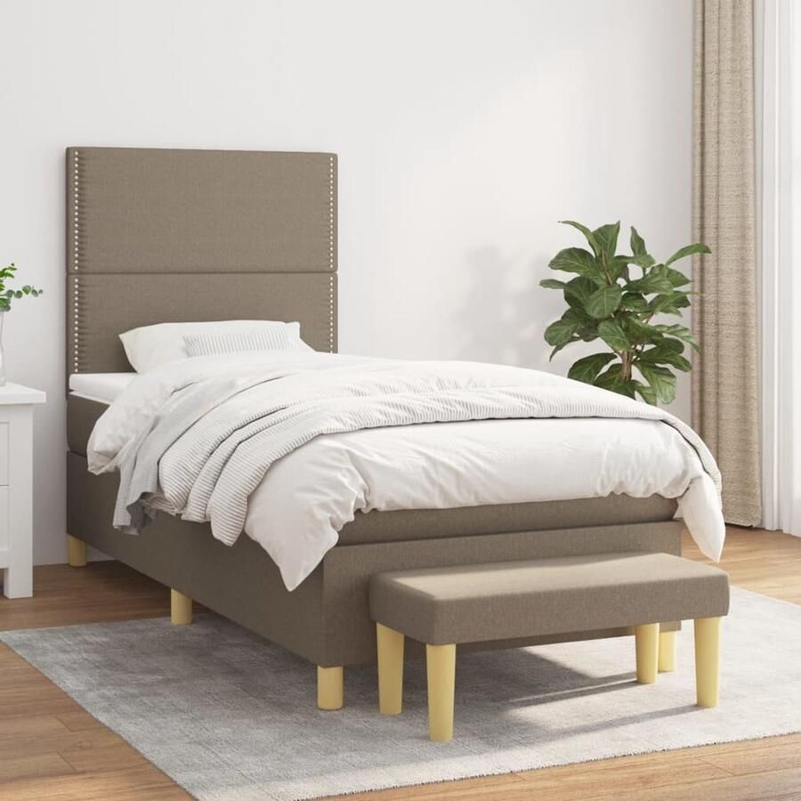 VidaXL Boxspring met Matras Taupe 80x200 cm Boxspringbed Boxspring Slaapkamer Meubels Tweepersoonsbed Pocketed Spring Mattress Middenhard Matras Taupec - Foto 2