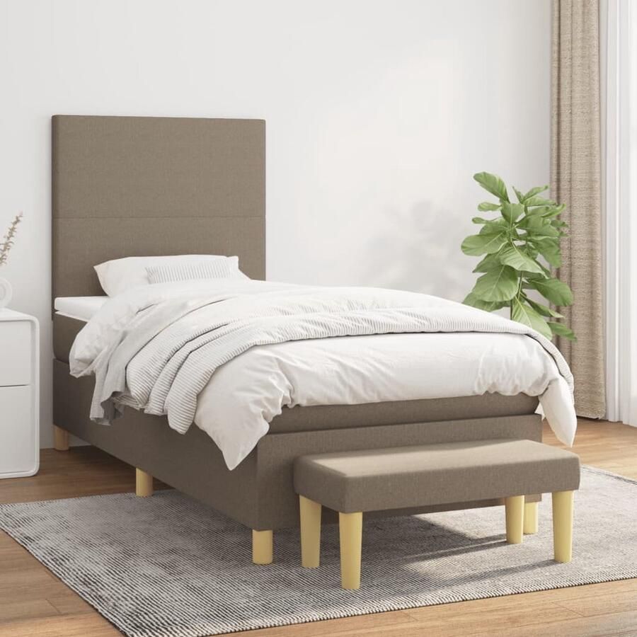 VidaXL Boxspring met matras Taupe 90x190 cm Boxspring Bed Frame Tweepersoonsbed Slaapcomfort Taupecleur Pocketed Veren Tapijt - Foto 2