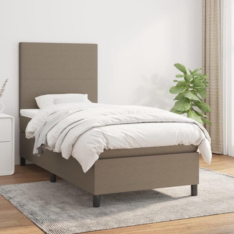 VidaXL Boxspring Taupe Inclusief Matras en Topmatras Boxspringbed Boxspring Bed Frame Slaapcomfort Taupecleur Tweepersoonsbed Pocketed Spring Mattress - Foto 2