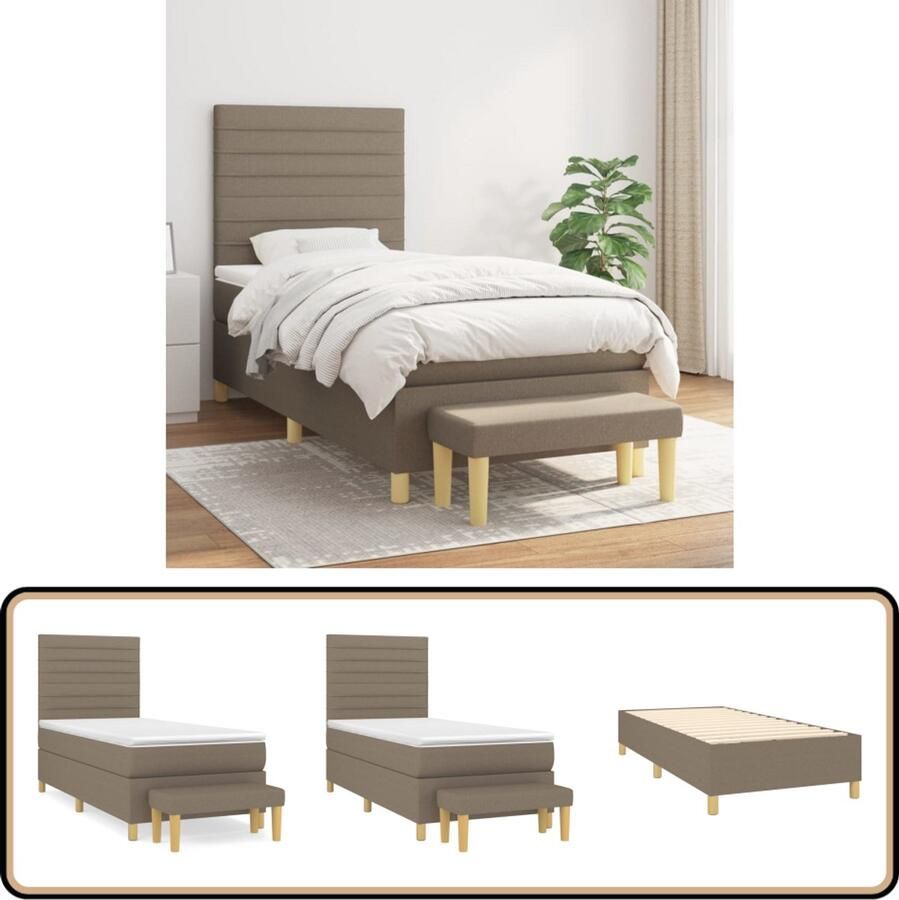 VidaXL Boxspring Taupe Inclusief Matras 100x200 cm Boxspringbed Pocketvering Tweepersoonsbed Bed Met Hoofdbord Adjustable Headboard