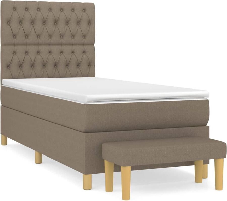 VidaXL Boxspring met matras Taupe 90x190 cm Boxspringbed Boxspring Tweepersoonsbed Bed Met Hoofdbord Adjustable Headboard Pocketveermatras Medium Firm Mattress Taupec - Foto 3