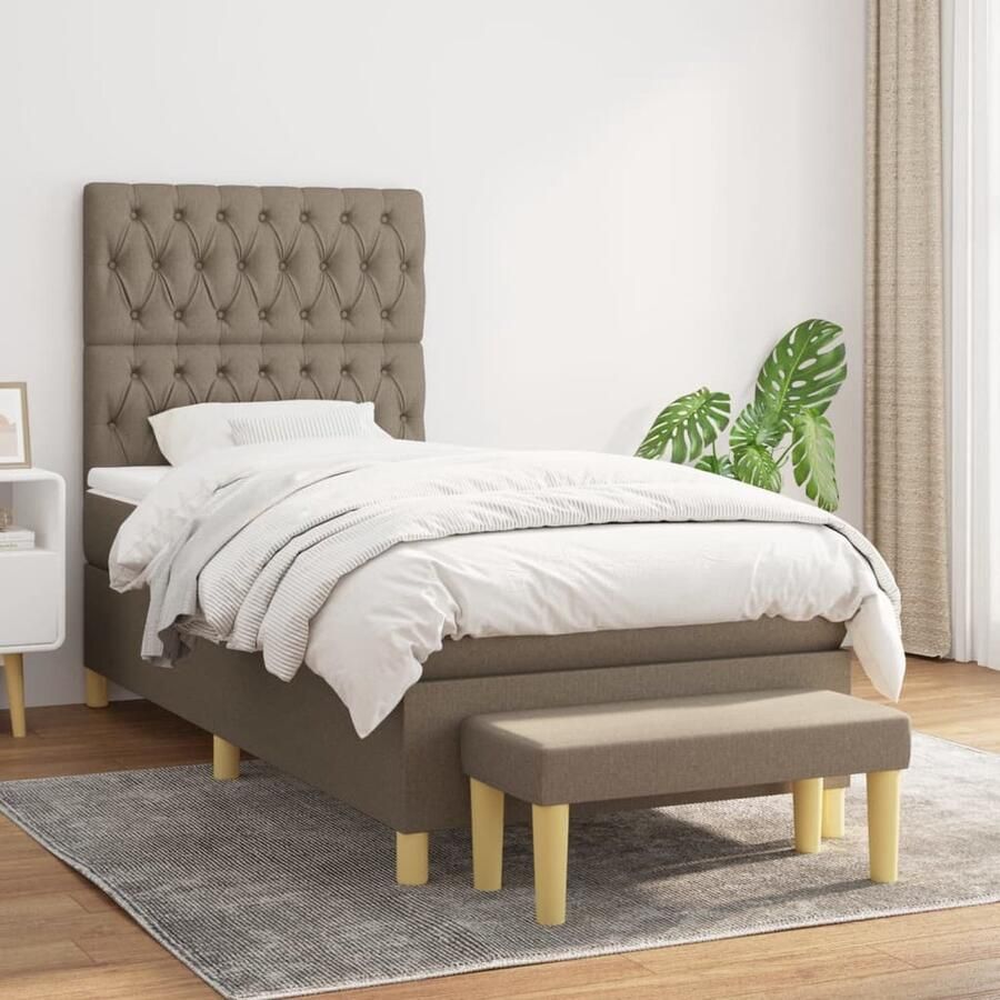VidaXL Boxspring met matras Taupe 90x190 cm Boxspringbed Boxspring Tweepersoonsbed Bed Met Hoofdbord Adjustable Headboard Pocketveermatras Medium Firm Mattress Taupec