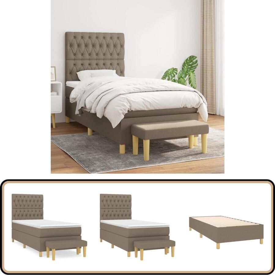 VidaXL Boxspring met matras Taupe 90x190 cm Boxspringbed Boxspring Tweepersoonsbed Bed Met Hoofdbord Adjustable Headboard Pocketveermatras Medium Firm Mattress Taupec - Foto 2