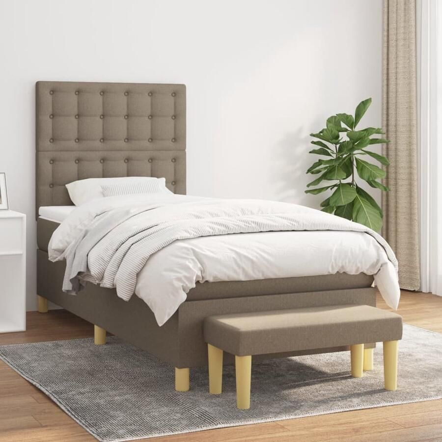 VidaXL Boxspring met matras Taupe 90x190 cm Boxspringbed Boxspring Tweepersoonsbed Slaapcomfort Pocketed Veren Taupecleur Stapelbare Bank - Foto 2