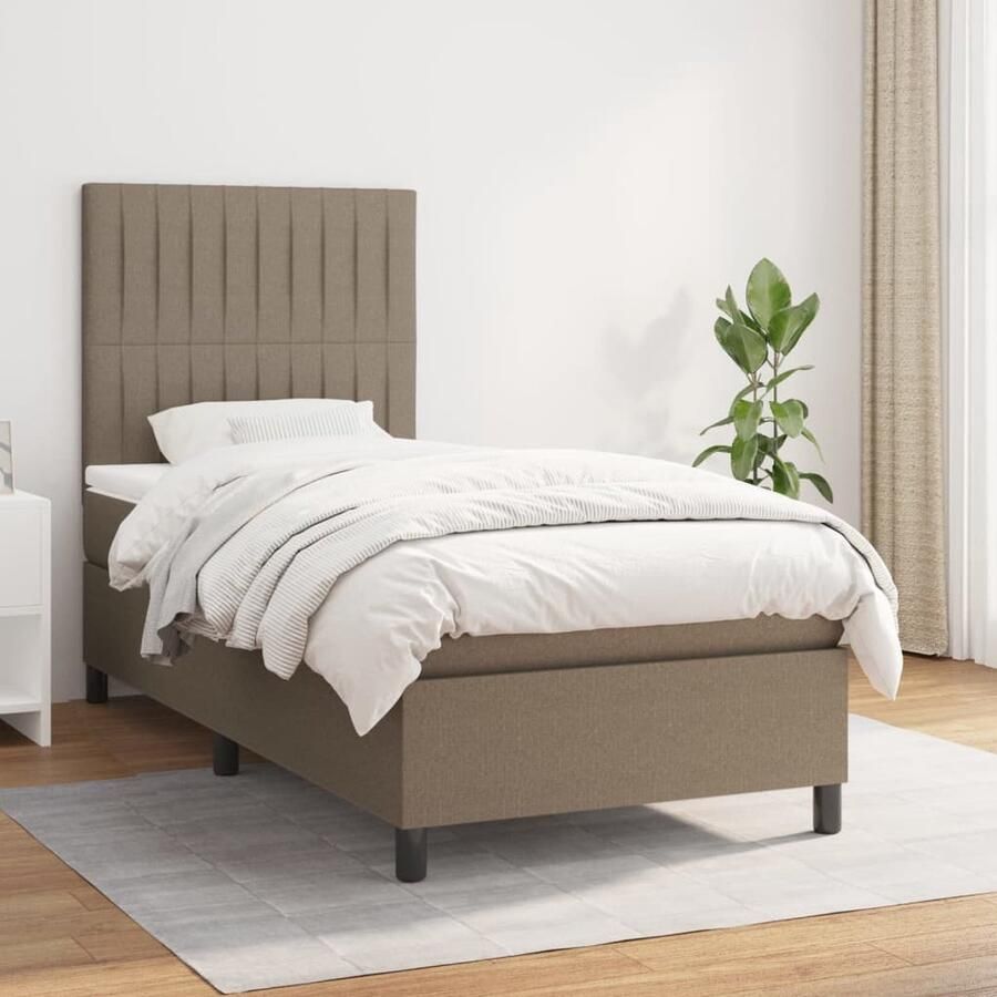 VidaXL Boxspring Stof Taupe 100x200 cm Boxspringbed Pocketvering Verstelbare Hoofdbord Duurzame Materialen Taupe Kleur Middenhard - Foto 2