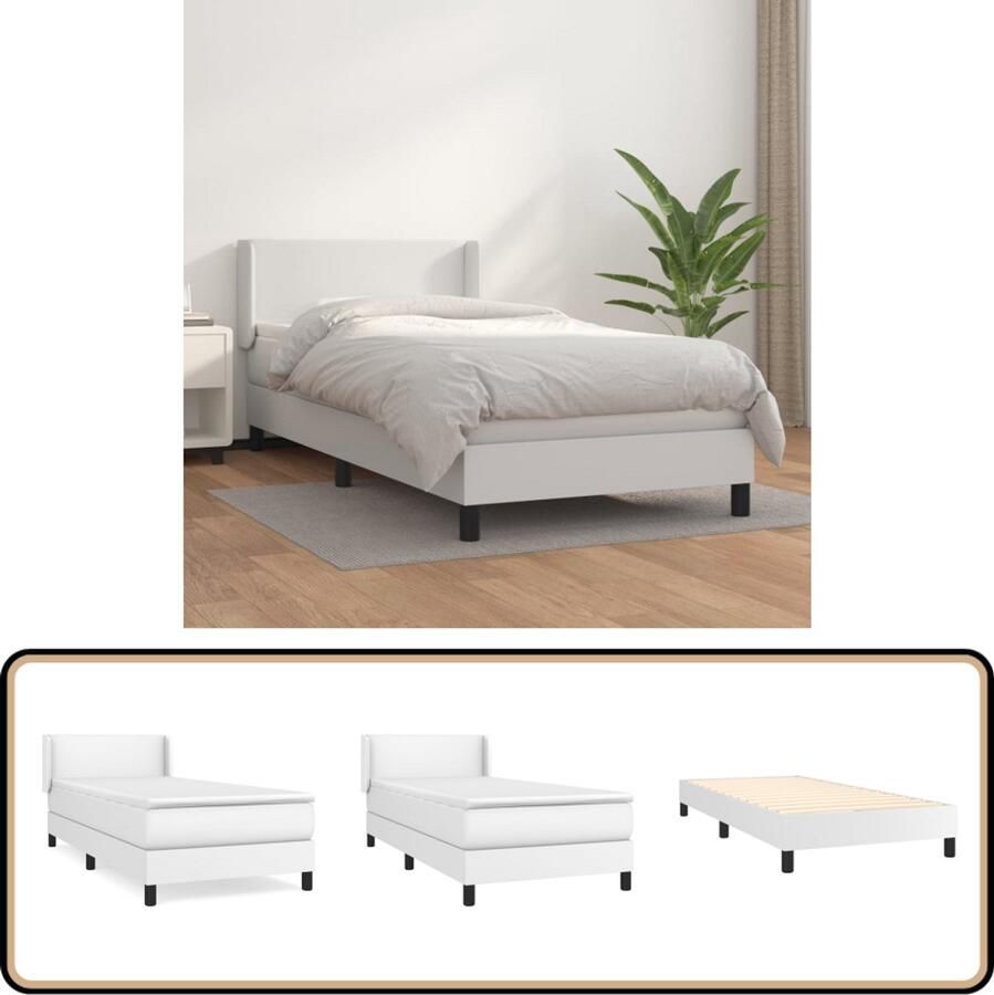 VidaXL Boxspring Matras & Topmatras 90x200 cm Wit Boxspringbed Boxspring Bed Frame Tweepersoonsbed Lederlook Wit Bed Modern Bed King Size Bed Stapelbare Bedden
