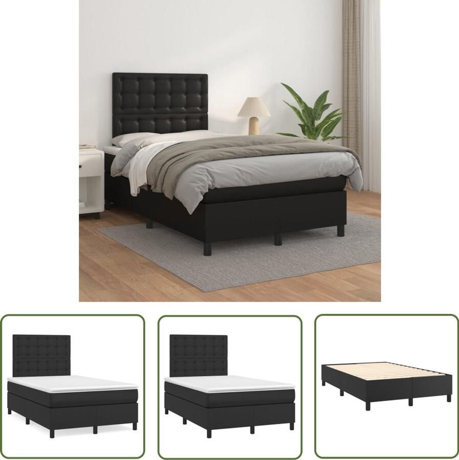 VidaXL Boxspring met Matras Zwart 120x200 cm Boxspring Bed Frame Kunstleder Bed Tweepersoons Bed Slaapcomfort Hoofdbord Adjustable Headboard Pocketveer Matras