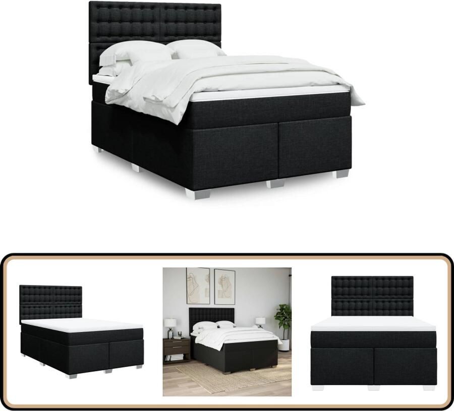 VidaXL Boxspring met matras Zwart 140x200 cm Boxspring Boxspringbed Tweepersoonsbed Matras Stoffen Bed