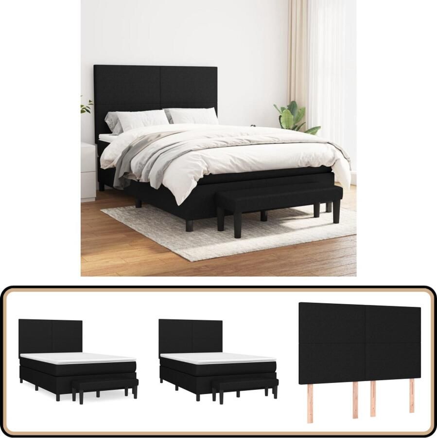 VidaXL Boxspring met matras Zwart 140x200 cm Boxspringbed Boxspring Tweepersoonsbed King Size Bed Zitzitting Stapelbare Bank Design Bed Modern Bed Luxe Bed Zwart Bed