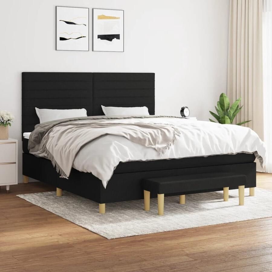 VidaXL Boxspring met matras Zwart 160x200 cm Boxspringbed Boxspring Slaapkamerinrichting Tweepersoonsbed Zitzitting Zwarte Meubels Designbed Luxe Bed Matras Topmatras - Foto 2