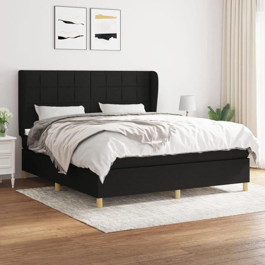 VidaXL Boxspring met matras Zwart 160x200 cm Boxspringbed Slaapcomfort Pocketveermatras Hoofdbord Zwarte Boxspring Middelduur Matras Bedroom Furniture - Foto 2