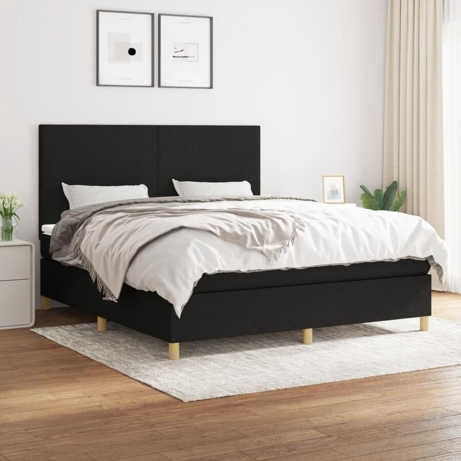 VidaXL Boxspring Zwart 160x200 cm Inclusief matras Boxspringbed Boxspring Tweepersoonsbed Slaapcomfort Matras Hoofdbord Zware Ondersporen Frame Bedroom Furniture - Foto 2