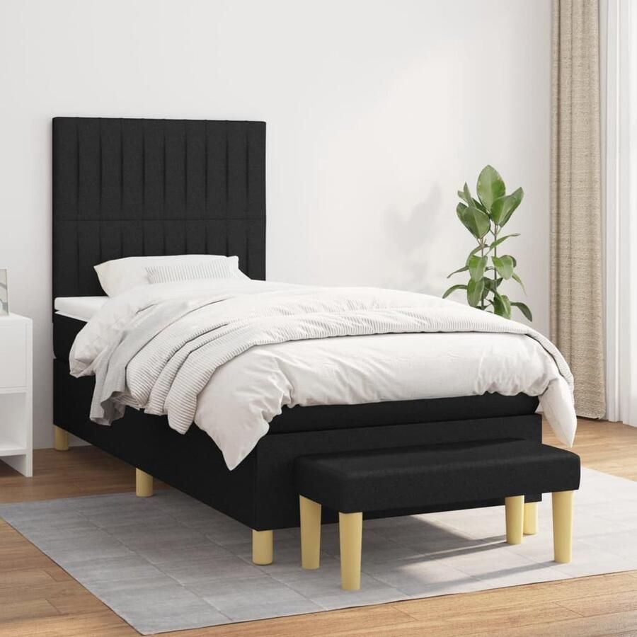 VidaXL Boxspring met matras Stof Zwart 90x200 cm Boxspringbed Boxspring Slaapkamerinrichting Tweepersoonsbed Zwarte Bed Pocketveermatras Adjustable Headboard - Foto 2