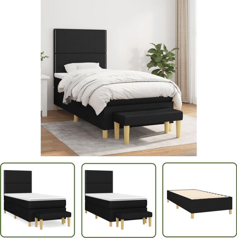 VidaXL Boxspring met matras Zwart 80x200 cm Boxspringbed Pocketvering Matras Middenhard Zwarte Boxspring Slaapkamer Meubels Hoofdbord Bedbank