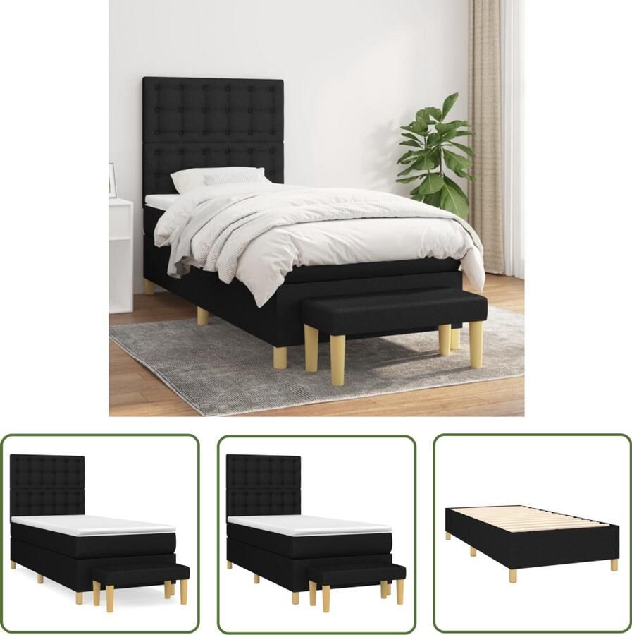 VidaXL Boxspring met Matras Zwart 90x190 cm Boxspring Bed Tweepersoonsbed Slaapcomfort Matras Pocketed Veren Zware Constructie Moderne Design Zwart
