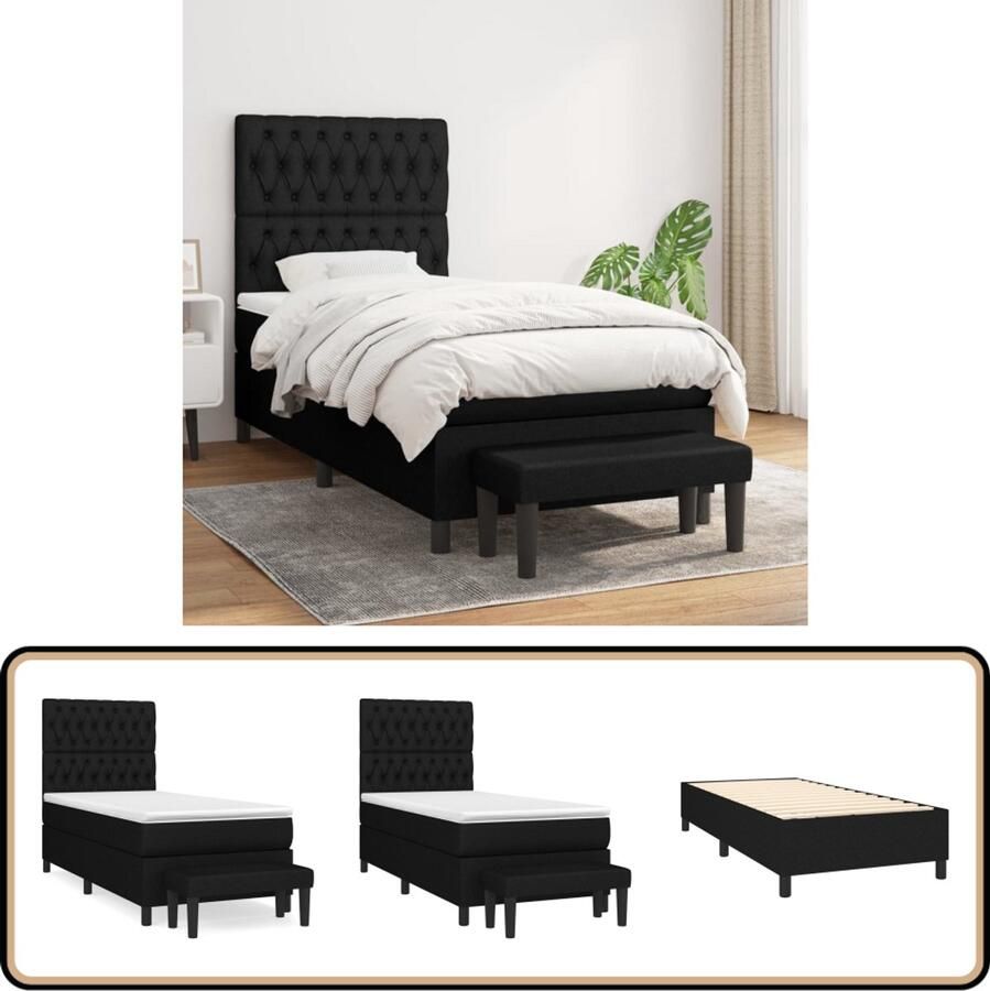 VidaXL Boxspring met matras Zwart 90x190 cm Boxspringbed Boxsprings Slaapkamerinrichting Tweepersoonsbed Bed Met Hoofdbord Zware Materialen Designbed Modern Bed Zwarte Meubels