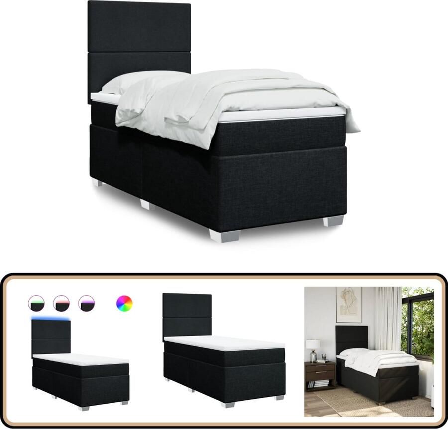 VidaXL Boxspring met matras Zwart 90x190 cm Boxspringbed Pocketveringmatras Led Verlichting Elektrisch Bed Adjustable Headboard