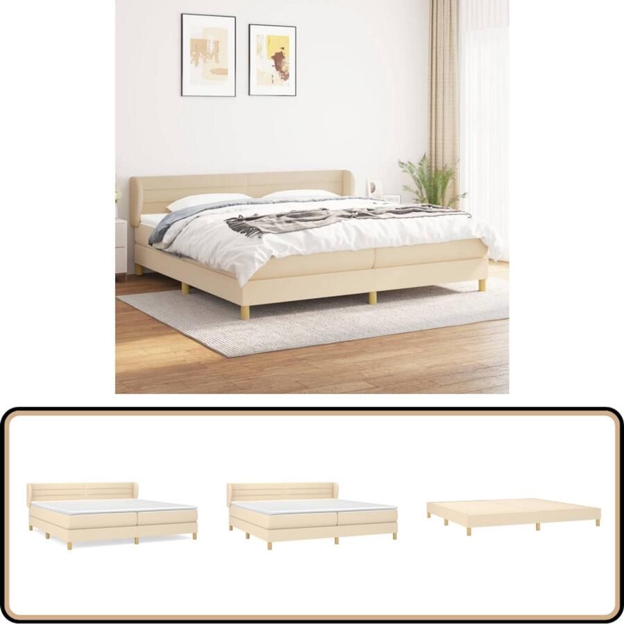 VidaXL Boxspring Met Matrassen crèmekleurig 200x200 cm Boxspringbed Slaapcomfort Boxspring Tweepersoonsbed Creme Kleur Lederlook Pocketed Veren